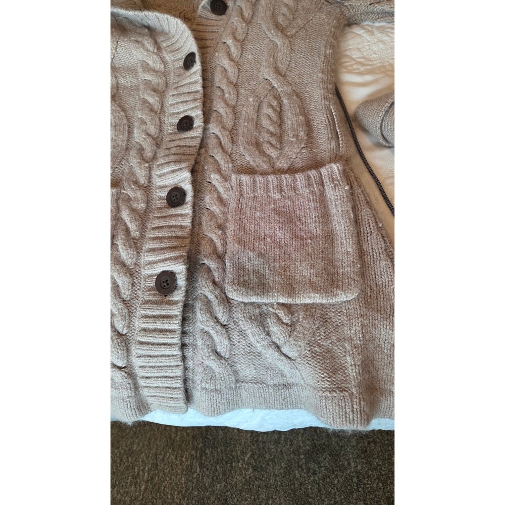 Banana Republic Beige Cable Knit Lambswool Angora Cardigan Sweater Belted Medium - Picture 10 of 16